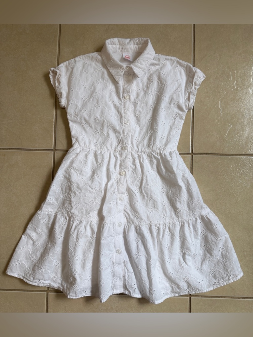 Wonder Nation Girls M(7-8) White Eyelet Button Front Shirtdress Lined Cotton